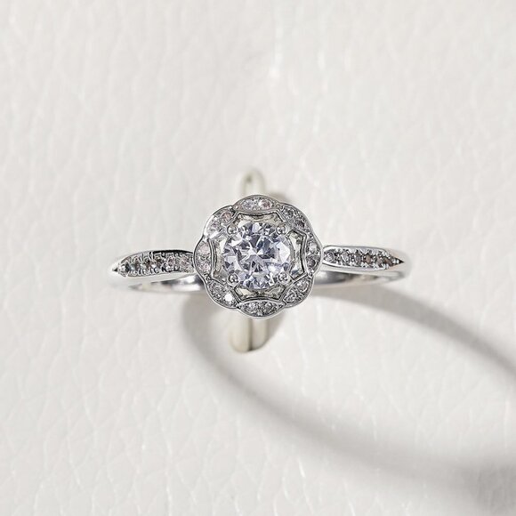 🌸Diamond CZ Beautiful Carved Vintage Hollow Silver Flower Rings for Women, K848 - Picture 8 of 10